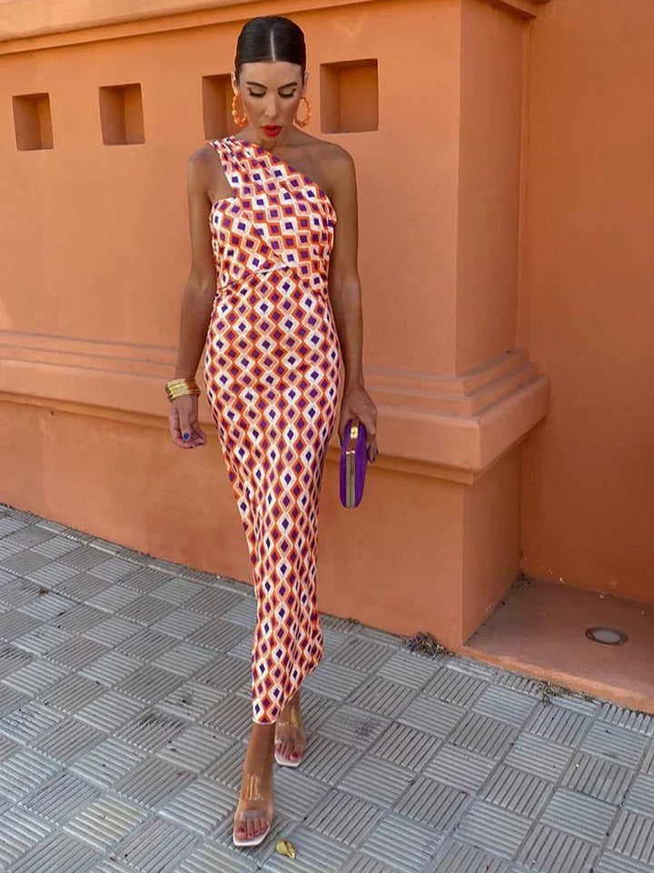Alaia | Colorful Asymmetric Neckline Dress