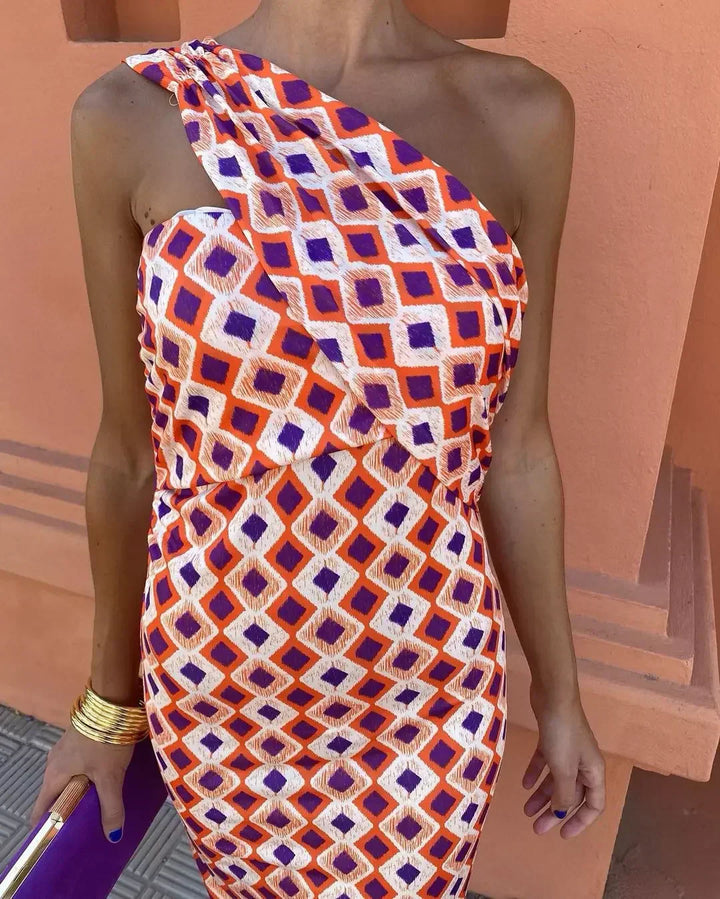 Alaia | Colorful Asymmetric Neckline Dress