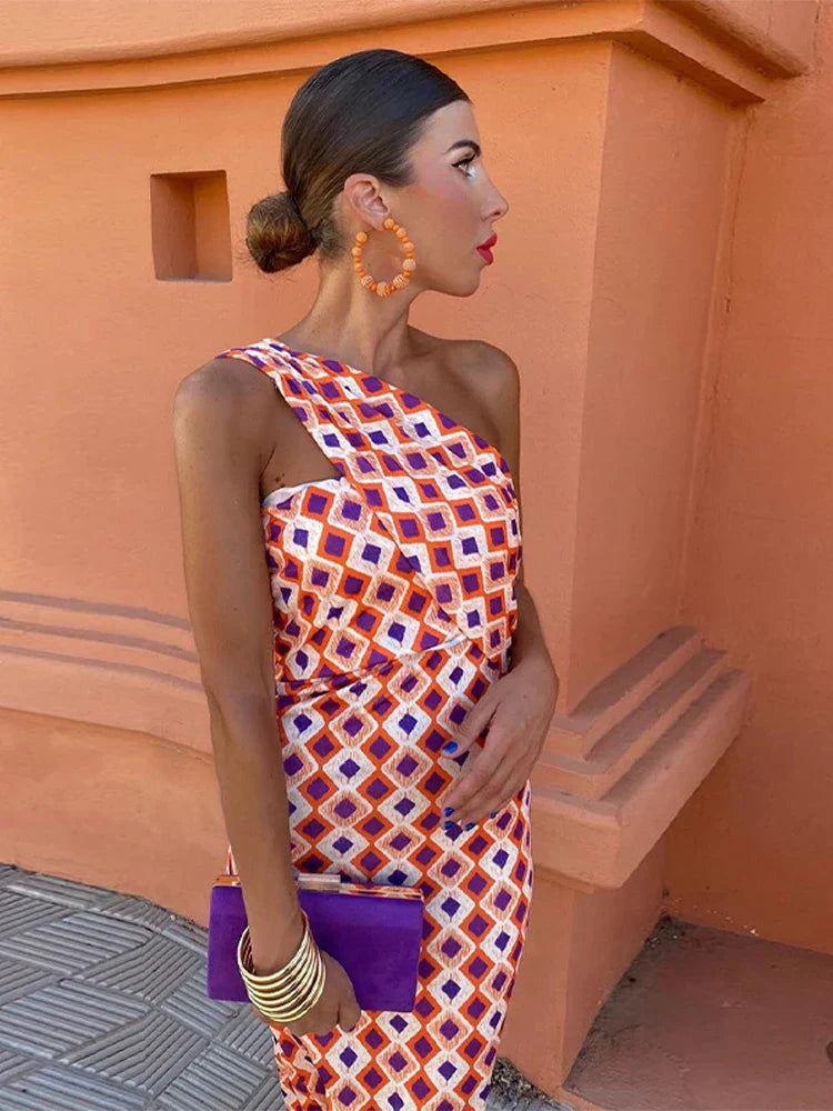 Alaia | Colorful Asymmetric Neckline Dress