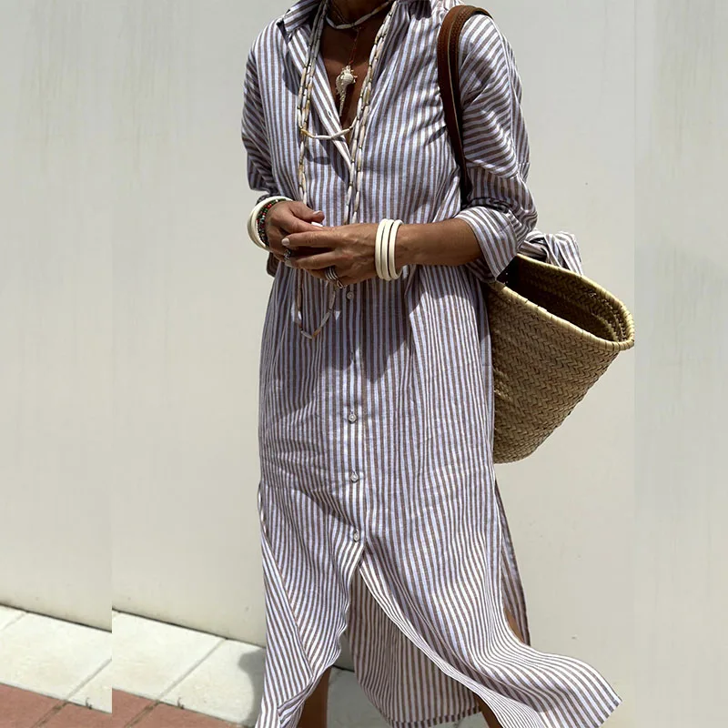 Juniper | Elegant Striped Shirt Dress