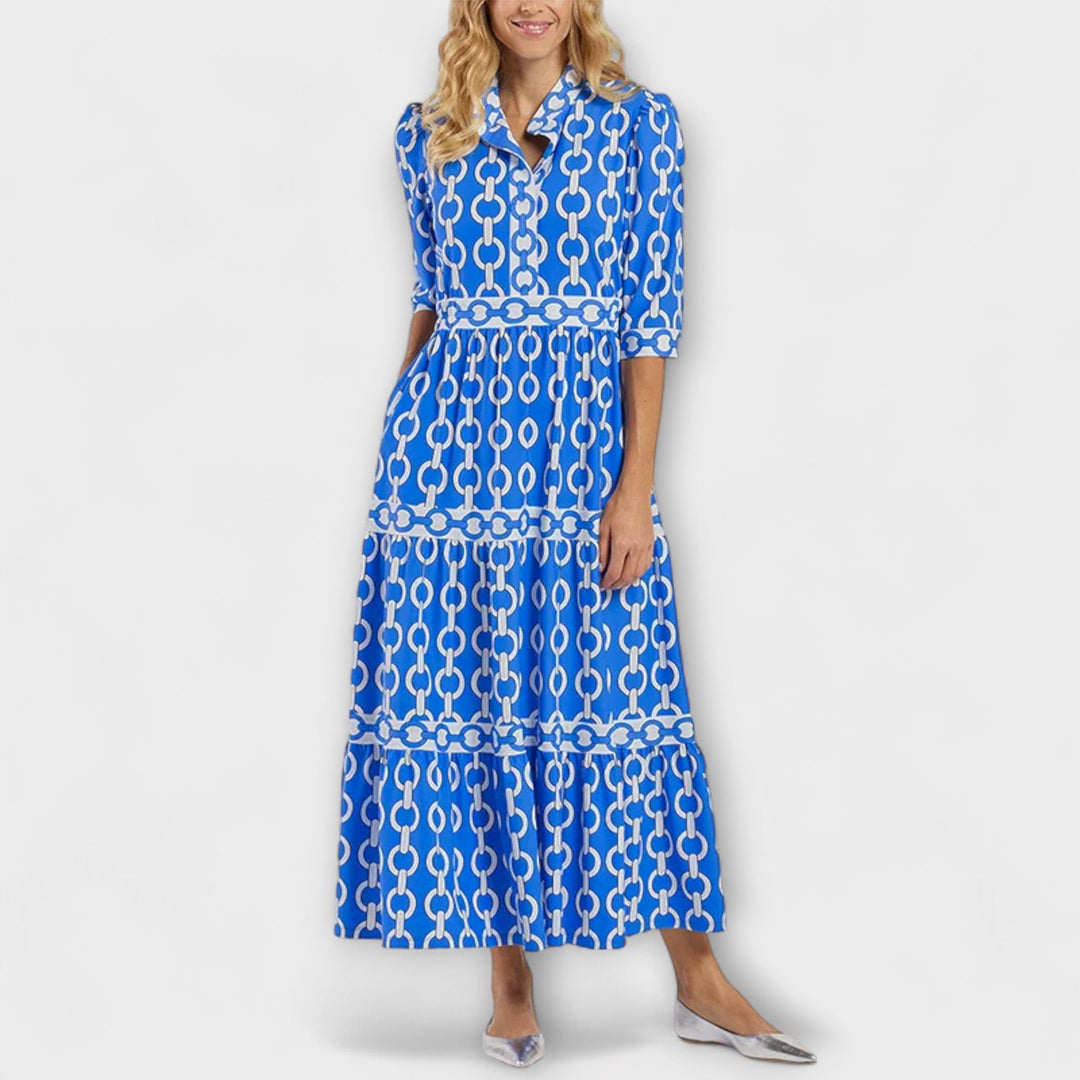 Women's Flowy Midi Dress with Elegant Collar