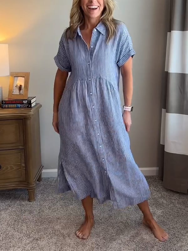 Women's Striped Button-Up Shirt dress