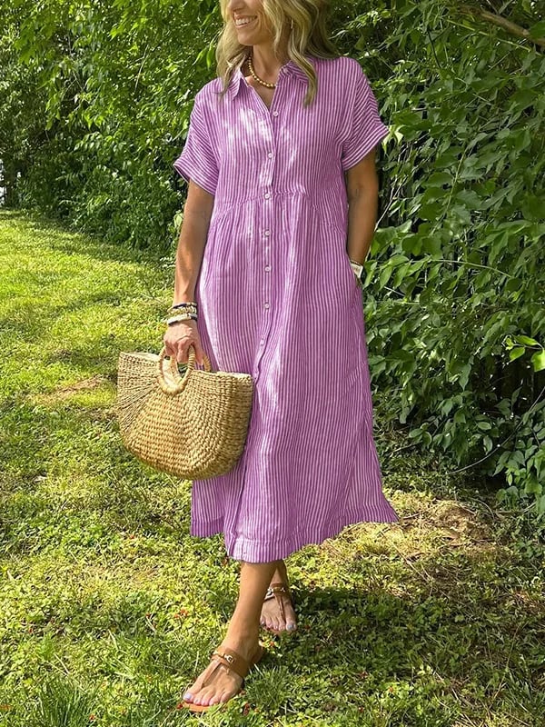 Women's Striped Button-Up Shirt dress