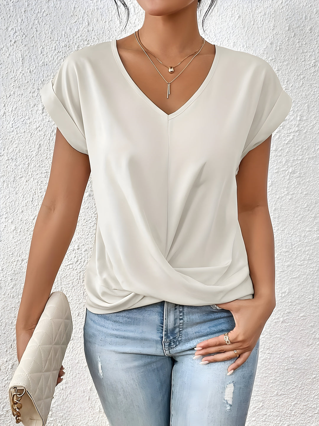 Women’s V-Neck Twist Shirt | Short Sleeve