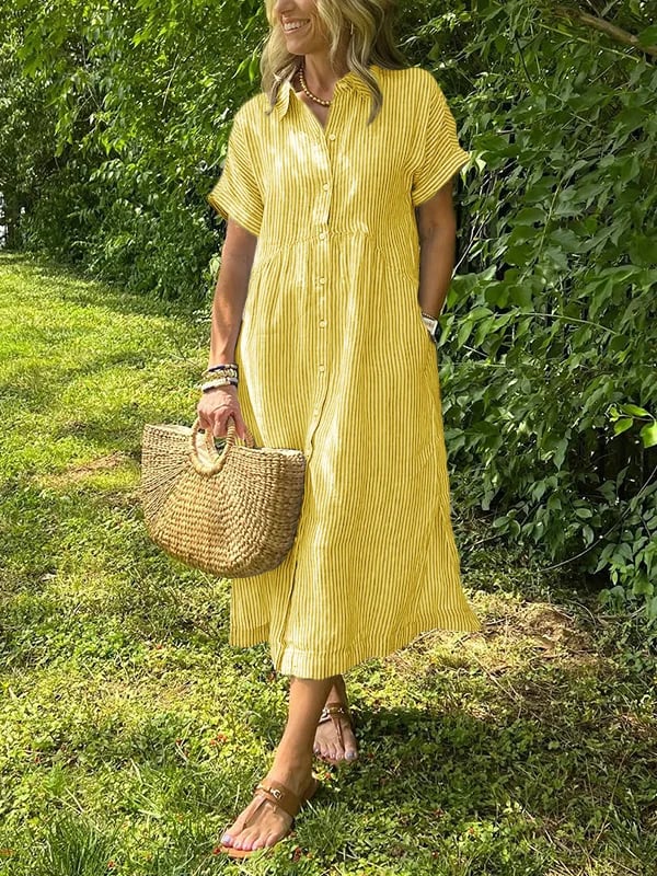 Women's Striped Button-Up Shirt dress