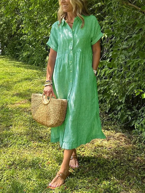 Women's Striped Button-Up Shirt dress