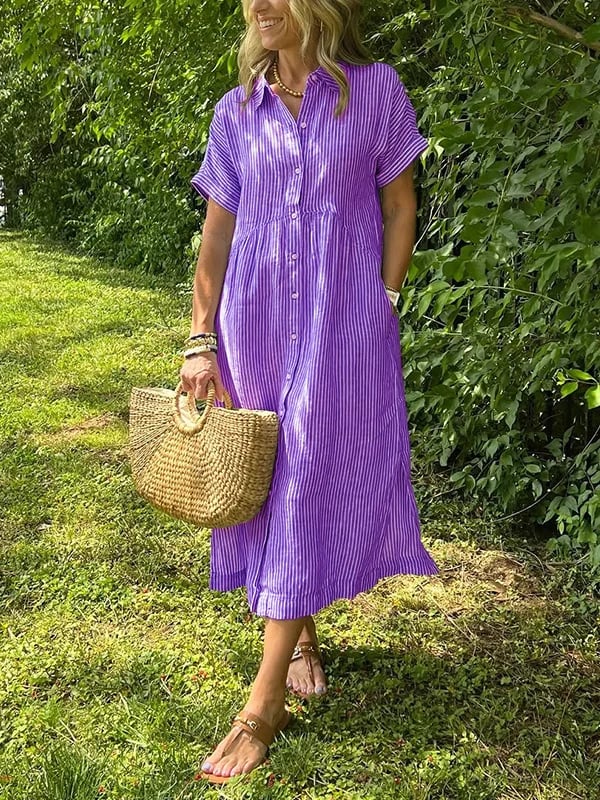 Women's Striped Button-Up Shirt dress