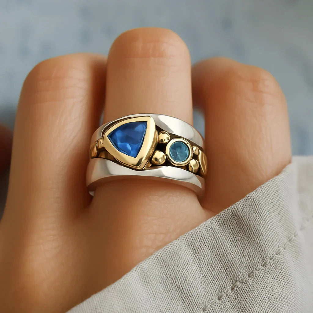 Vintage Blau Zirkonia Boho Ring