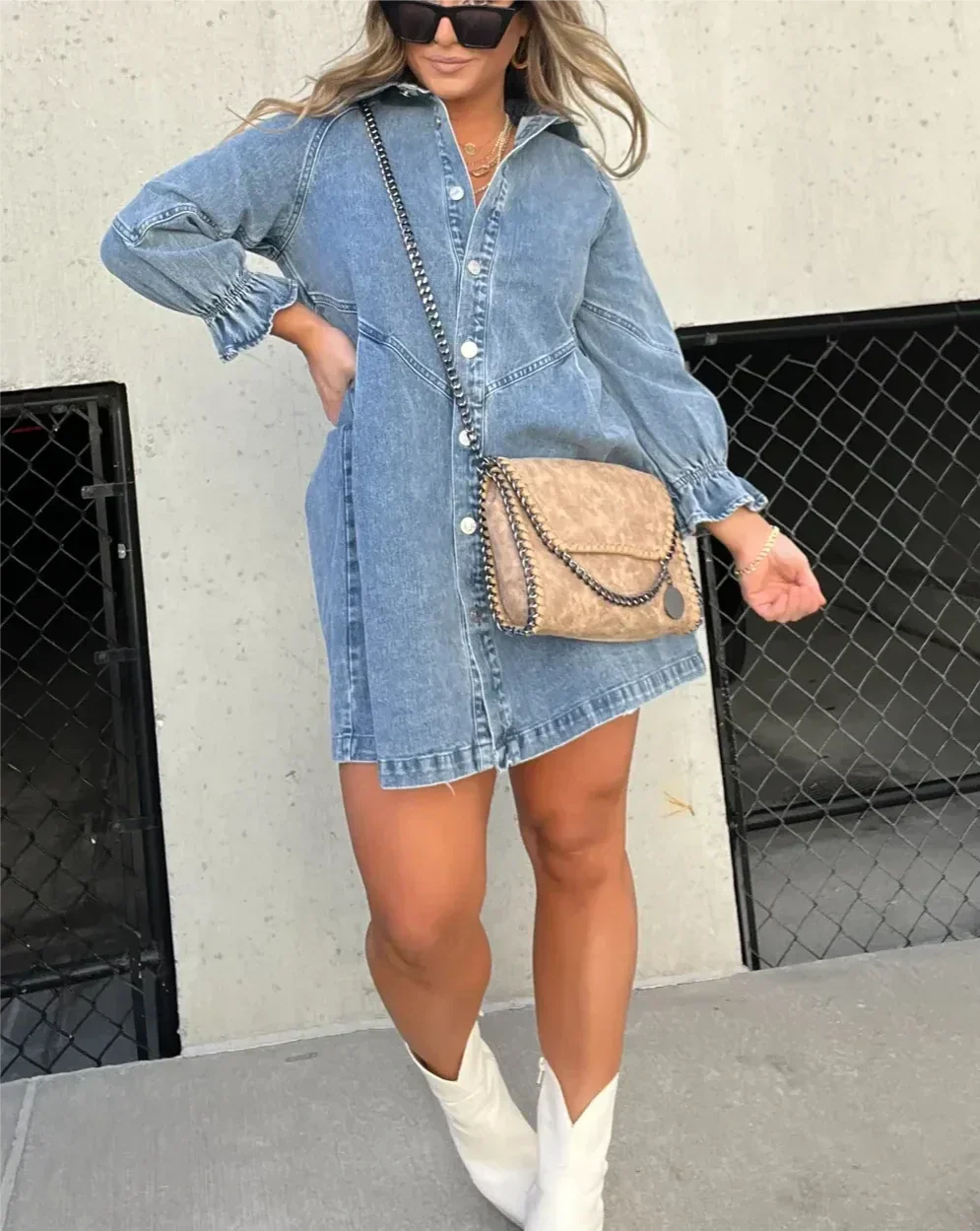 Women's Denim Dress Shirt Long Sleeve