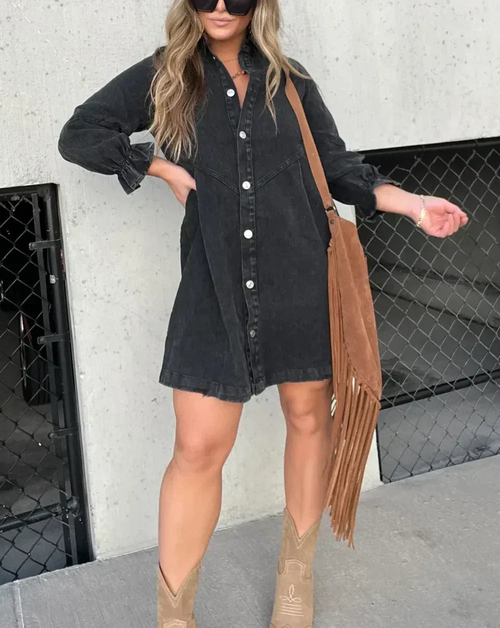 Women's Denim Dress Shirt Long Sleeve