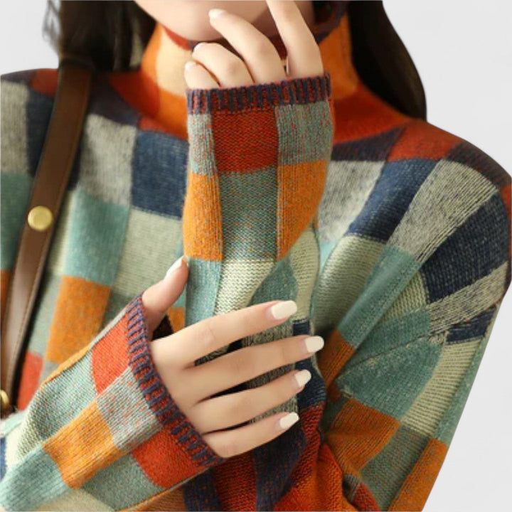 Women's high-neck patchwork sweater