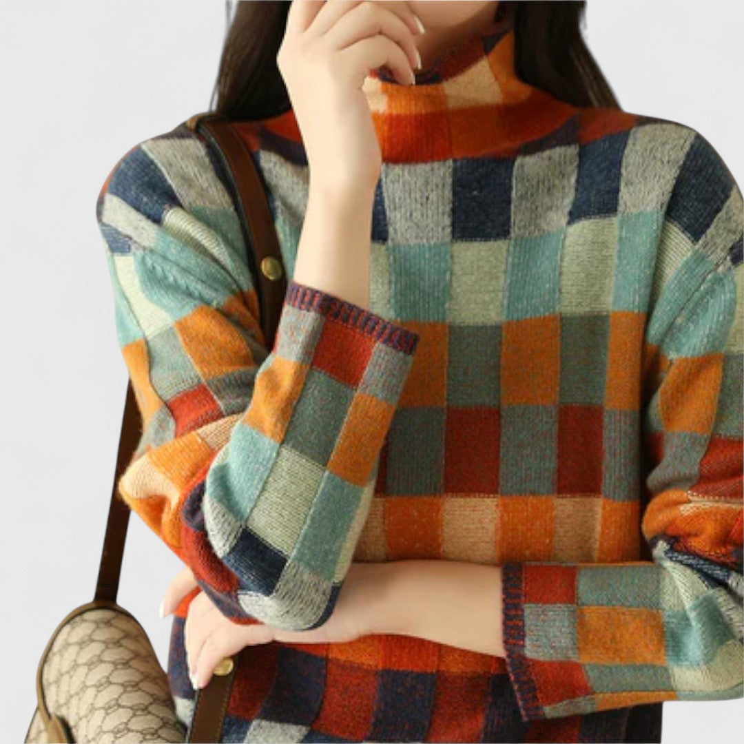 Women's high-neck patchwork sweater