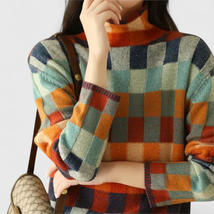 Women's high-neck patchwork sweater