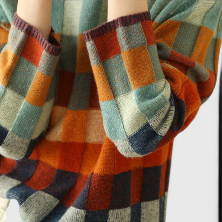 Women's high-neck patchwork sweater