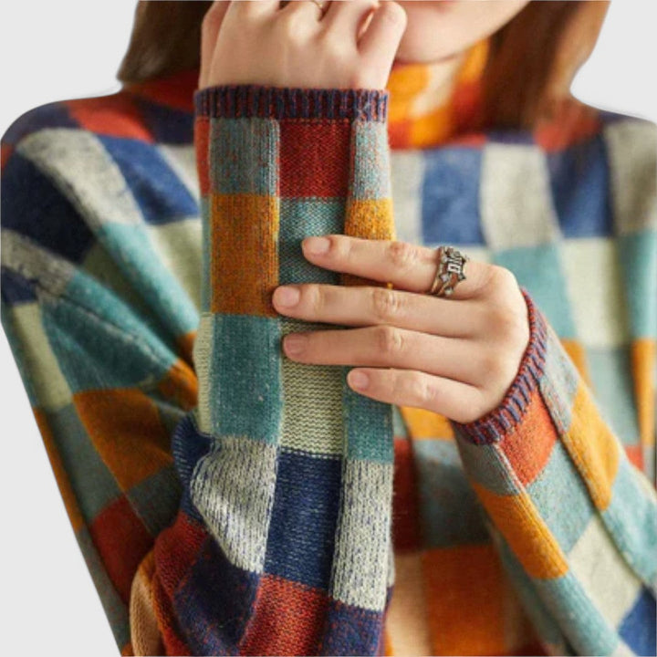 Women's high-neck patchwork sweater