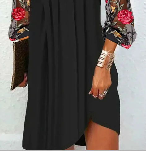 Women's elegant mini dress with V-neck and transparent