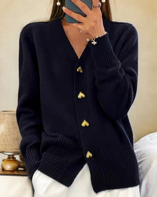 Women's Elegant Heart Button Cardigan