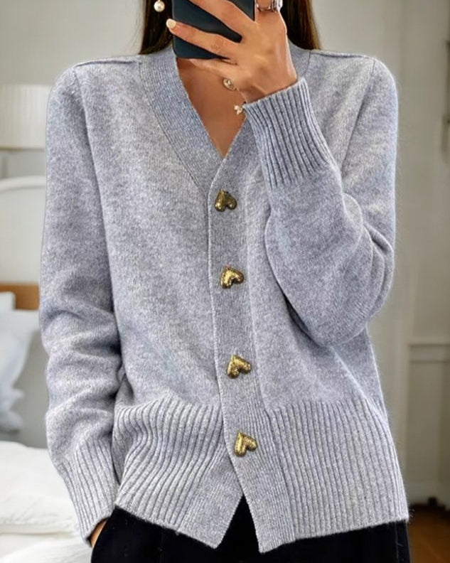 Women's Elegant Heart Button Cardigan
