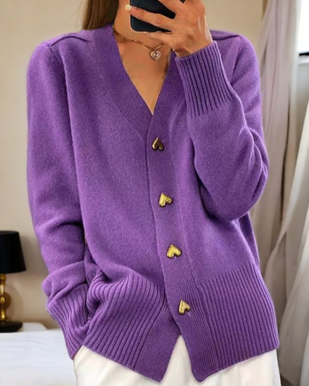 Women's Elegant Heart Button Cardigan