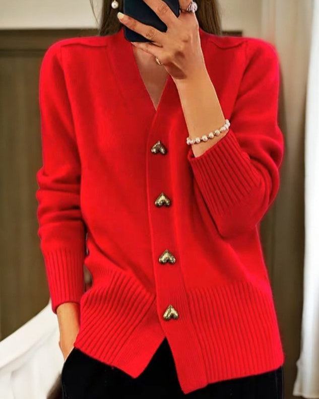 Women's Elegant Heart Button Cardigan